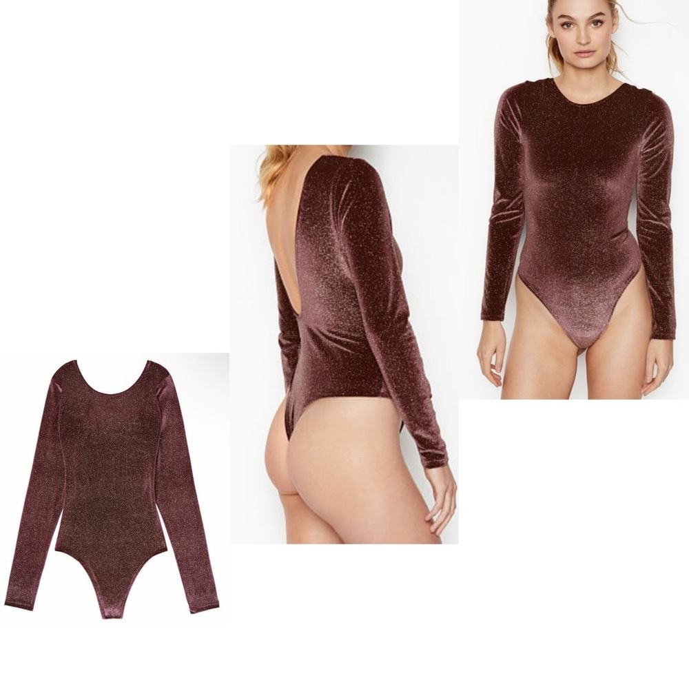 NWT VICTORIA’S SECRET PURPLE MAROON THONG LOW-BACK SPARKLY GLITTER BODYSUIT